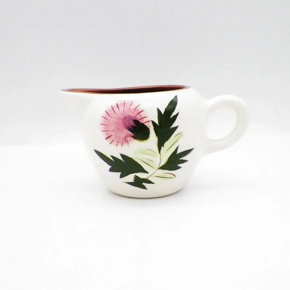 Vintage Stangl Pottery Creamer Thistle Pattern 6oz MCM Pink Floral 3